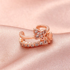 Cubic Zirconia & 18K Rose Gold-Plated Butterfly Layered Ear Cuffs