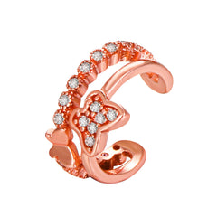 Cubic Zirconia & 18K Rose Gold-Plated Butterfly Layered Ear Cuffs