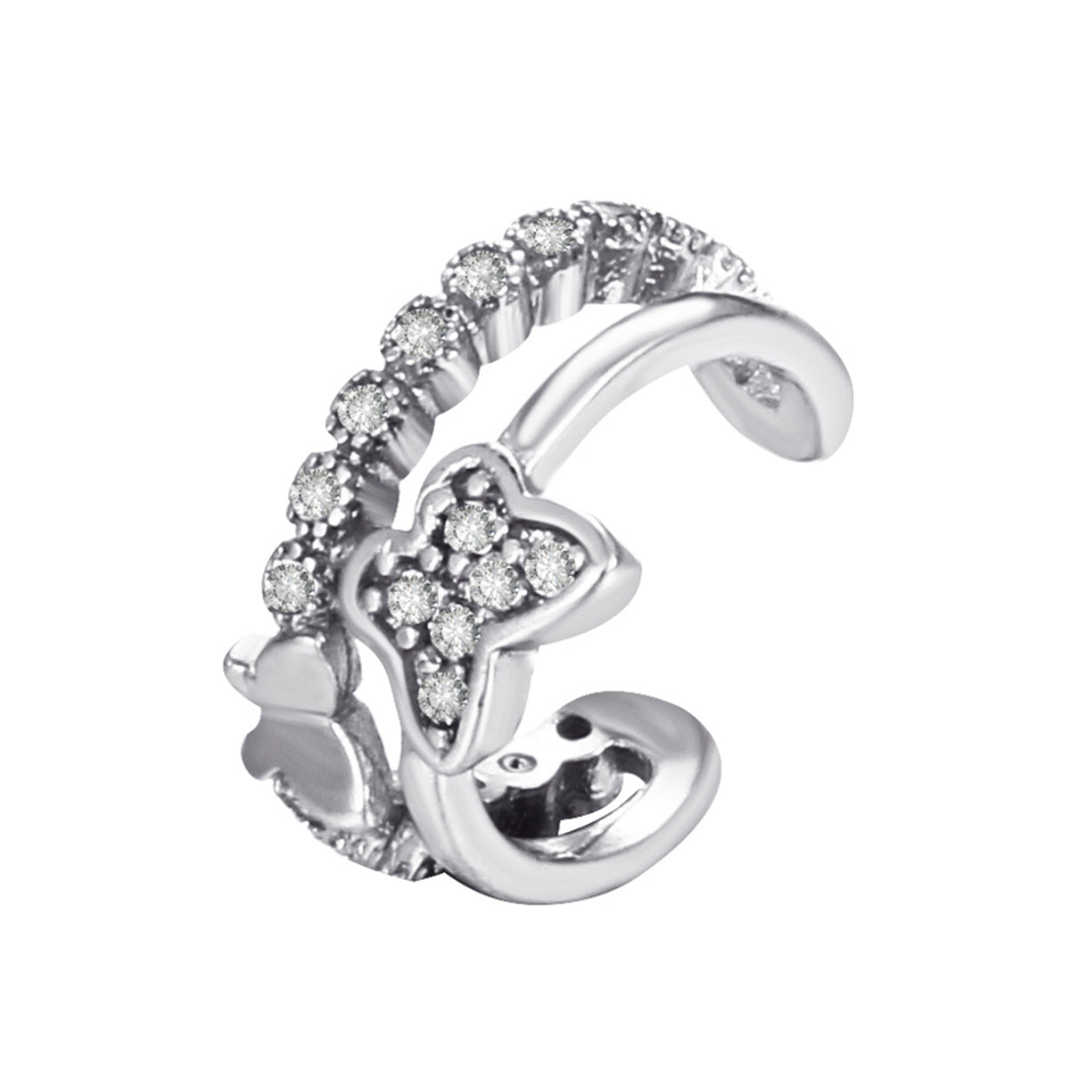 Cubic Zirconia & Silver-Plated Butterfly Layered Ear Cuffs