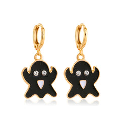 Black Enamel & Cubic Zirconia 18K Gold-Plated Ghost Huggie Earrings