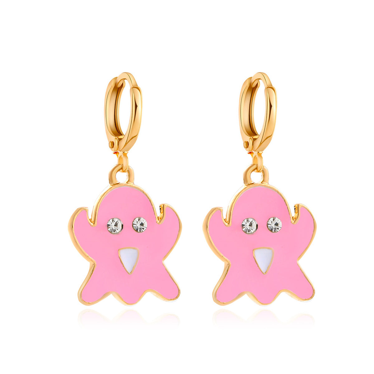 Pink Enamel & Cubic Zirconia 18K Gold-Plated Ghost Huggie Earrings