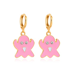 Pink Enamel & Cubic Zirconia 18K Gold-Plated Ghost Huggie Earrings