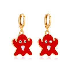 Red Enamel & Cubic Zirconia 18K Gold-Plated Ghost Huggie Earrings