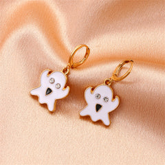 White Enamel & Cubic Zirconia 18K Gold-Plated Ghost Huggie Earrings