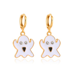 White Enamel & Cubic Zirconia 18K Gold-Plated Ghost Huggie Earrings