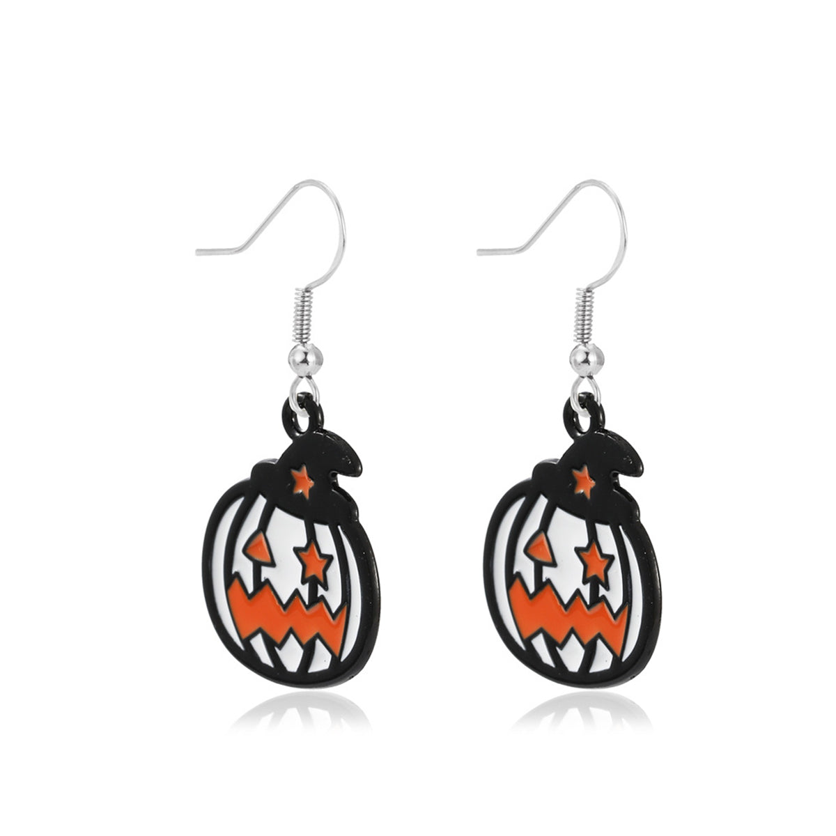 Black & White Stripe Jack-O'-Lantern Drop Earrings