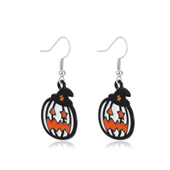 Black & White Stripe Jack-O'-Lantern Drop Earrings