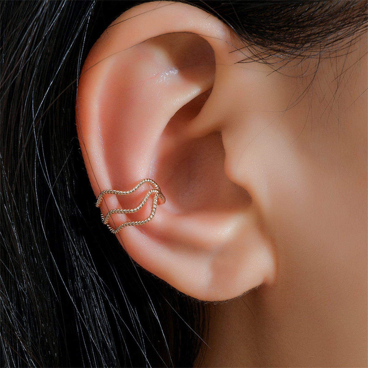 18K Gold-Plated Twine Layered Ear Cuff