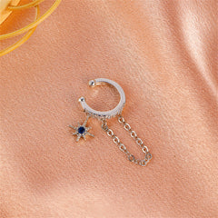 Clear Cubic Zirconia & Silver-Plated Star Chain Ear Cuff