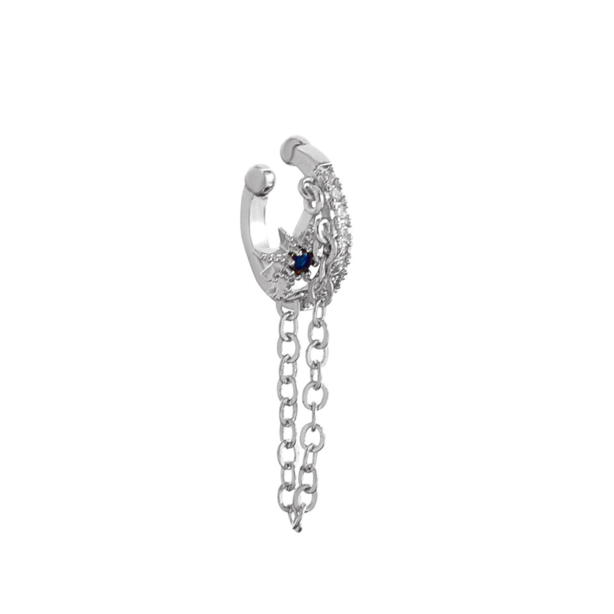 Clear Cubic Zirconia & Silver-Plated Star Chain Ear Cuff