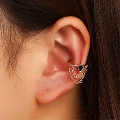 Blue Crystal & 18K Gold-Plated Drop Layered Chain Ear Cuff