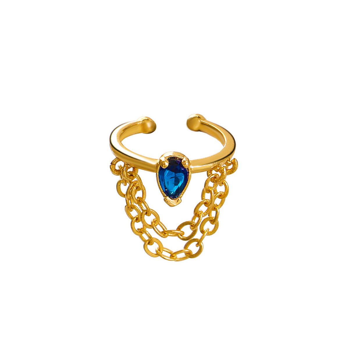 Blue Crystal & 18K Gold-Plated Drop Layered Chain Ear Cuff