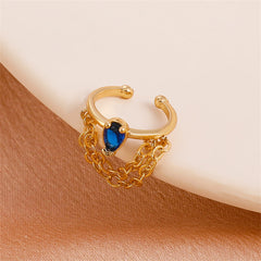 Blue Crystal & 18K Gold-Plated Drop Layered Chain Ear Cuff