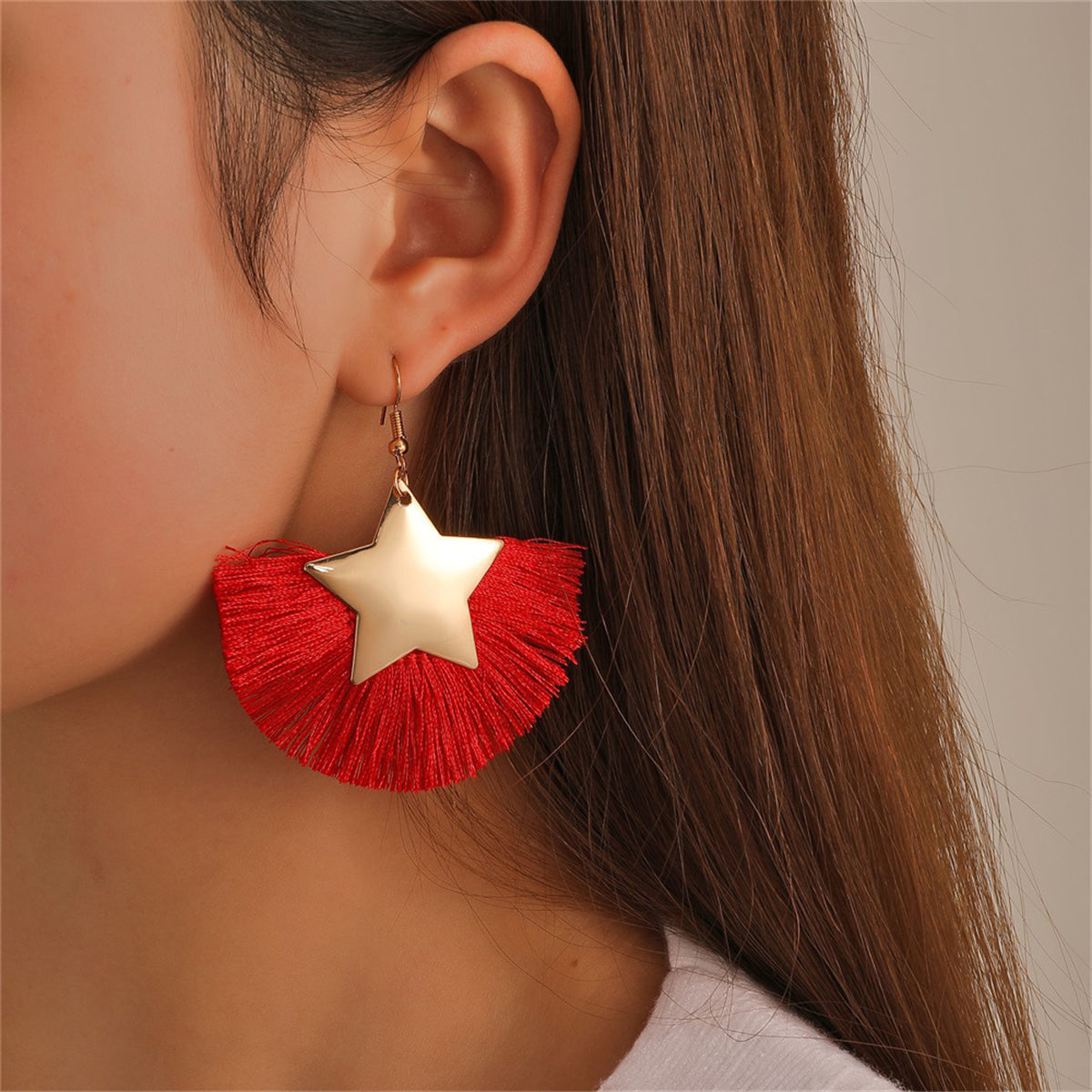 Red Polyster & 18K Gold-Plated Star Fan Drop Earrings