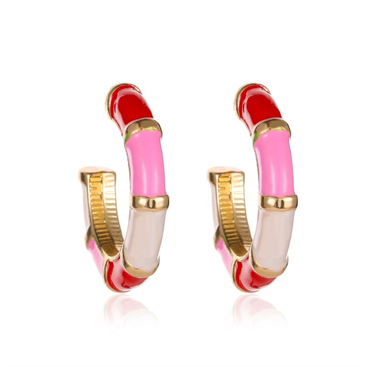 Red Enamel & 18K Gold-Plated Bamboo Huggie Earrings