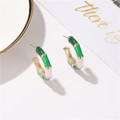 Green Enamel & 18K Gold-Plated Bamboo Huggie Hoop Earrings