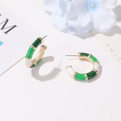 Green Enamel & 18K Gold-Plated Bamboo Huggie Hoop Earrings