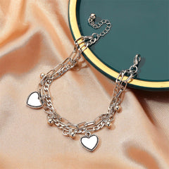 Silver-Plated Heart Charm Layered Bracelet