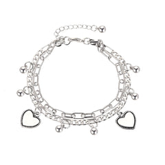 Silver-Plated Heart Charm Layered Bracelet