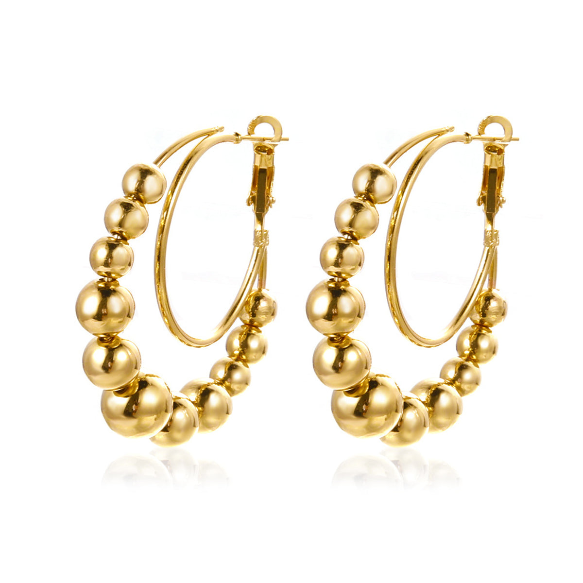 18K Gold-Plated Beaded Layered Hoop Earrings