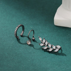 Clear Crystal & Black Branch Three-Piece Ear Climber & Ear Cuff Set