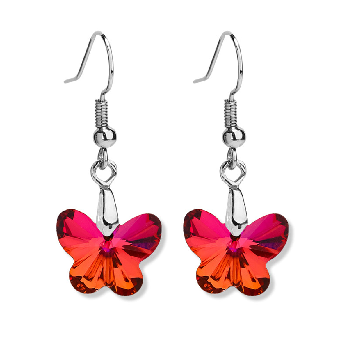 Red & Purple Crystal Ombré Butterfly Drop Earrings