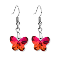 Red & Purple Crystal Ombré Butterfly Drop Earrings