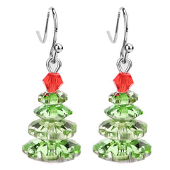 Green Crystal & Silver-Plated Christmas Tree Drop Earrings