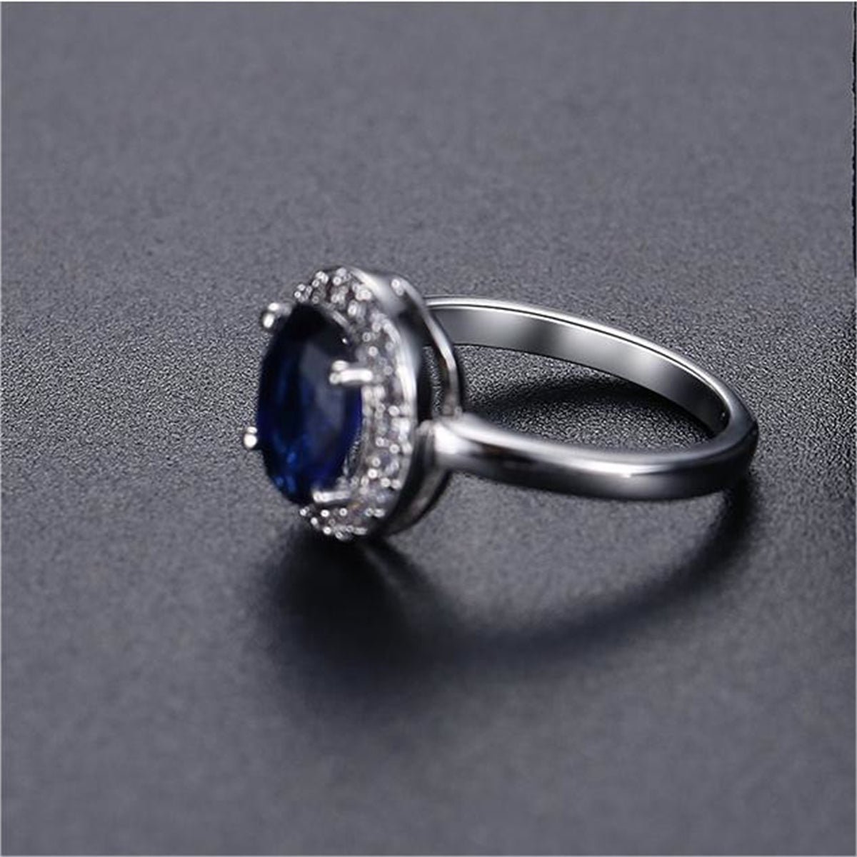 Blue Crystal & Cubic Zirconia Silver-Plated Halo Oval Ring