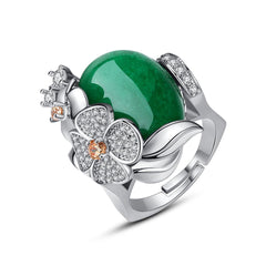 Cubic Zirconia & Green Quartz Flower Adjustable Ring