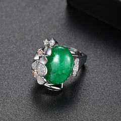 Cubic Zirconia & Green Quartz Flower Adjustable Ring