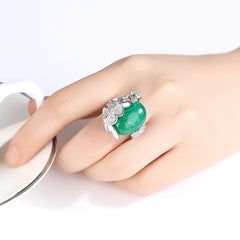 Cubic Zirconia & Green Quartz Flower Adjustable Ring