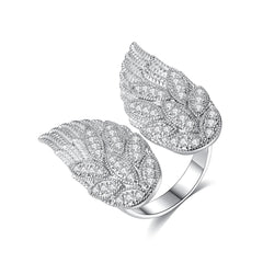 Cubic Zirconia & Silver-Plated Wings Open Ring