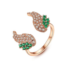 Green Cubic Zirconia & 18K Rose Gold-Plated Wing Open Ring