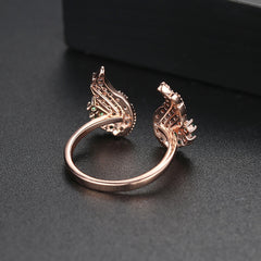 Green Cubic Zirconia & 18K Rose Gold-Plated Wing Open Ring