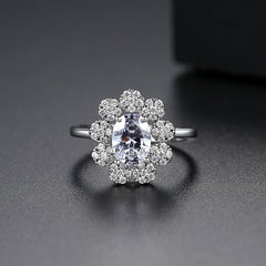 Oval Crystal & Cubic Zirconia Floral Ring