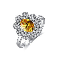 Yellow Crystal & Cubic Zirconia Flower Adjustable Ring