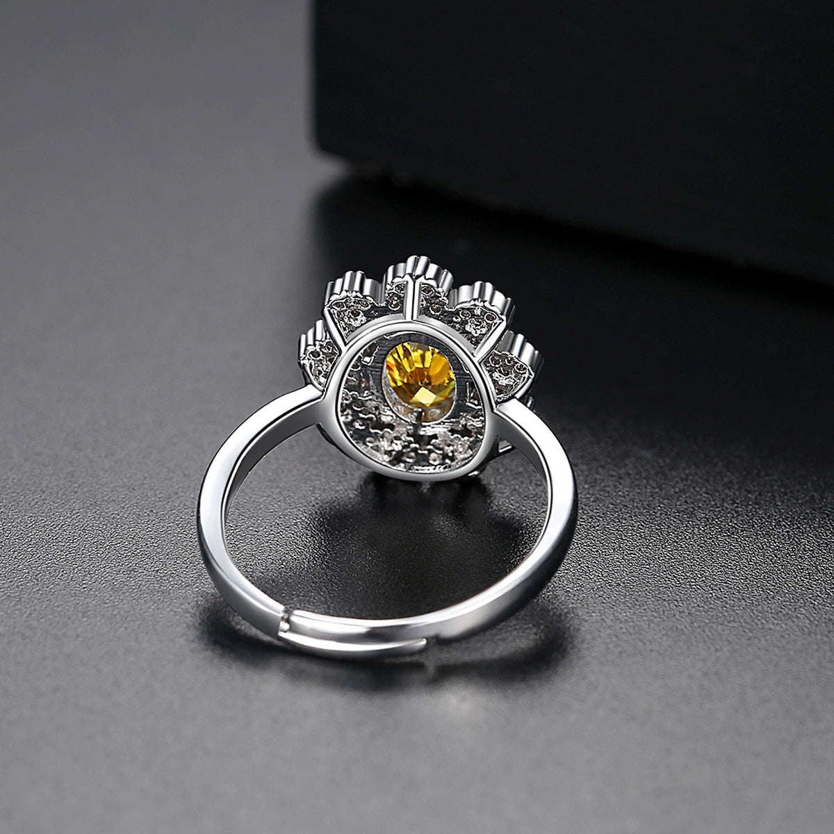 Yellow Crystal & Cubic Zirconia Flower Adjustable Ring