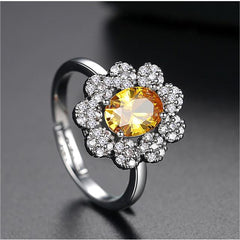 Yellow Crystal & Cubic Zirconia Flower Adjustable Ring