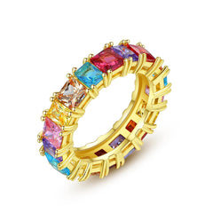 Multicolor Crystal & 18K Gold-Plated Princess-Cut Band