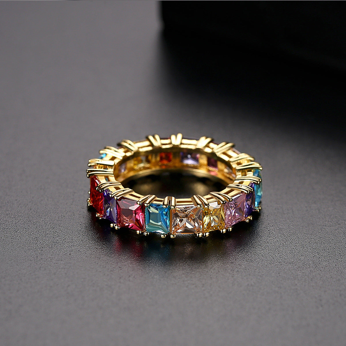 Multicolor Crystal & 18K Gold-Plated Princess-Cut Band