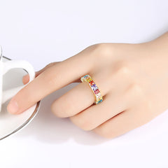 Multicolor Crystal & 18K Gold-Plated Princess-Cut Band