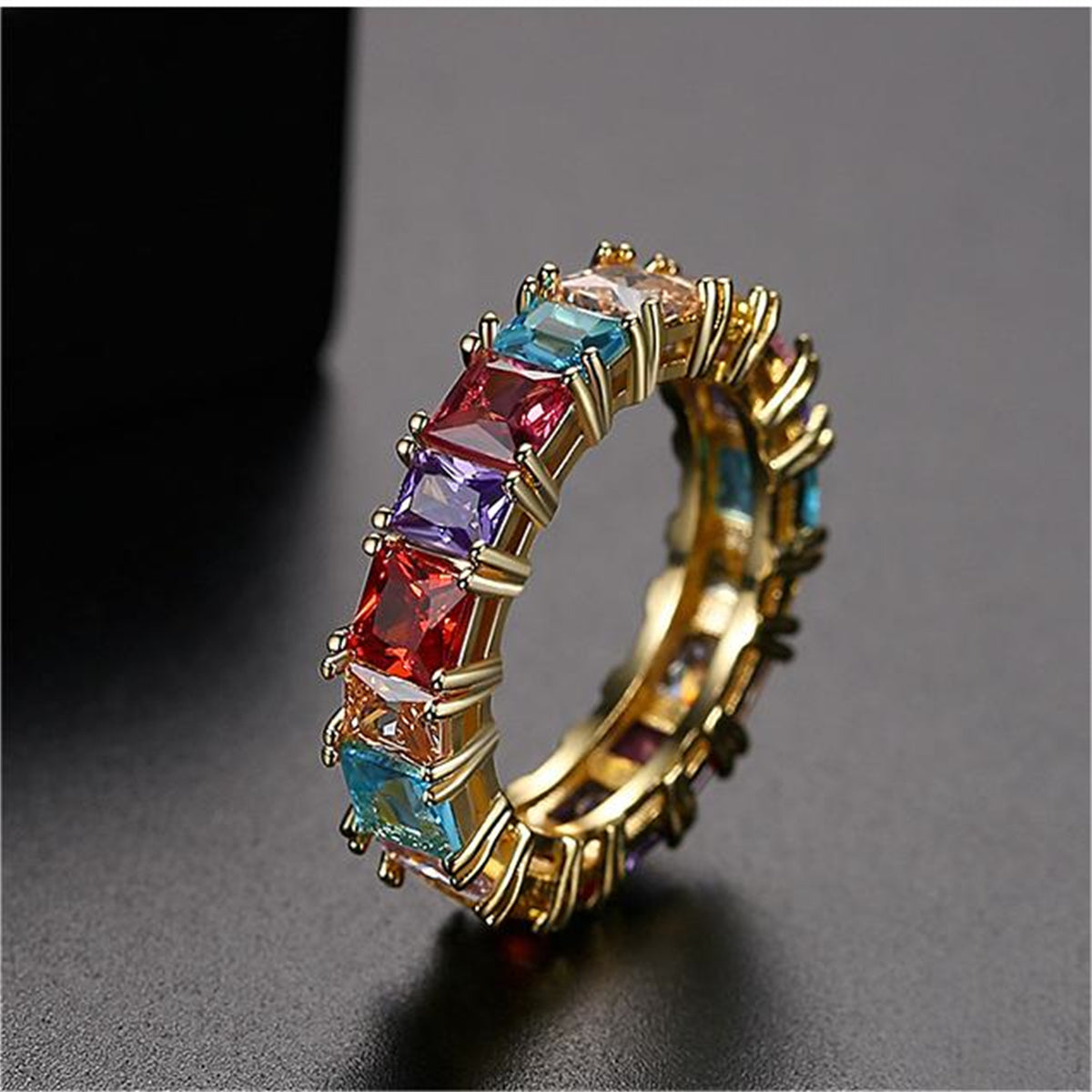 Multicolor Crystal & 18K Gold-Plated Princess-Cut Band