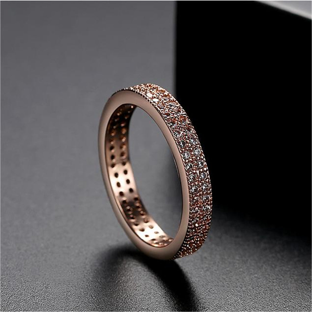 Cubic Zirconia & 18K Rose Gold-Plated Two-Row Band