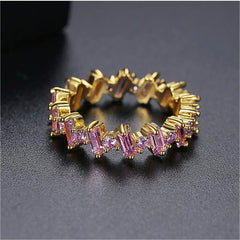 Pink Crystal & Cubic Zirconia Baguette-Cut Geometric Band