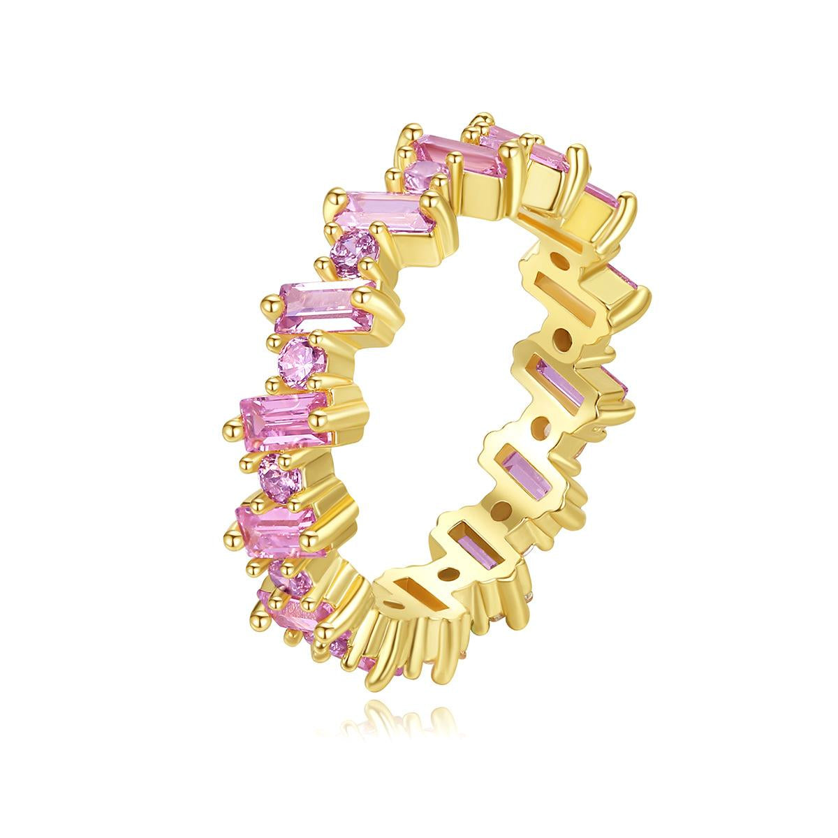 Pink Crystal & Cubic Zirconia Baguette-Cut Geometric Band