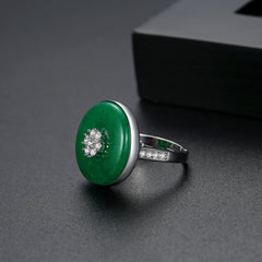 Cubic Zirconia & Green Quartz Flower Round Adjustable Ring