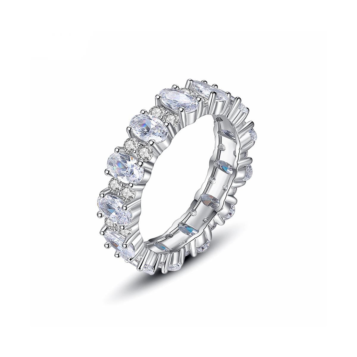 Oval-Cut Crystal & Cubic Zirconia Silver-Plated Band Ring