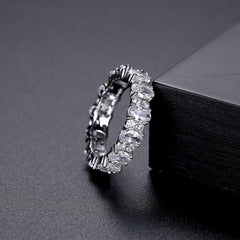 Oval-Cut Crystal & Cubic Zirconia Silver-Plated Band Ring