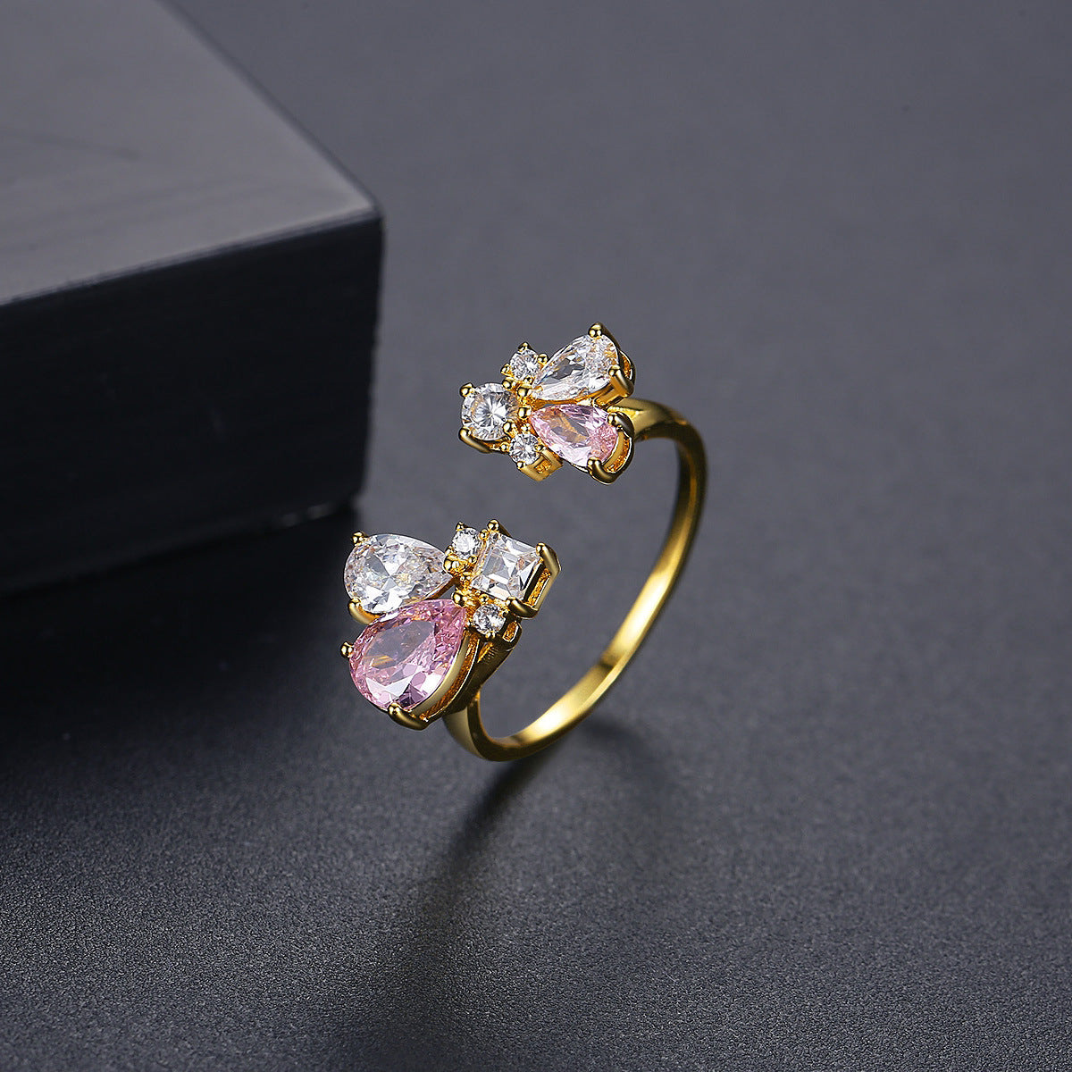 Pink Crystal & Cubic Zirconia Pear-Cut Open Ring